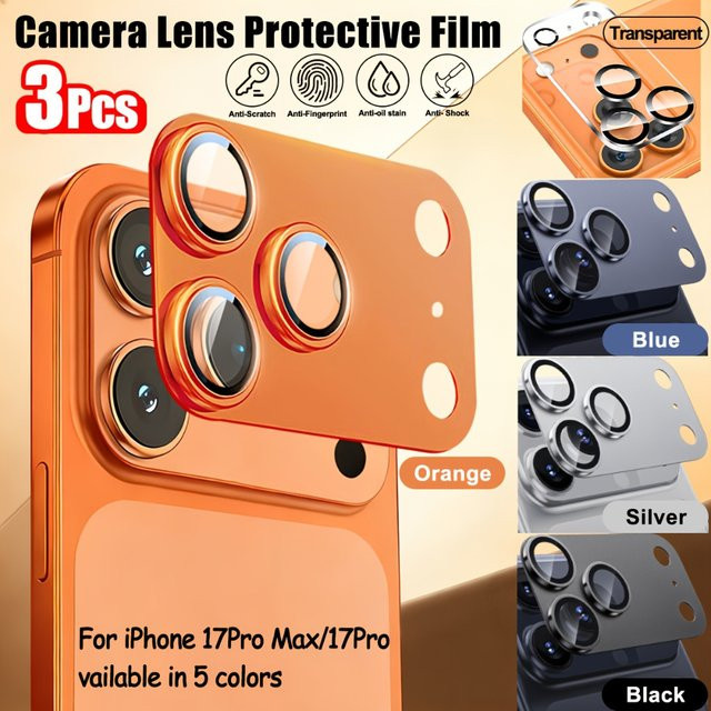 NNBILI 3er-Set Metall-Hartglas-Kameraschutz mit AR-Funktion für iPhone 17 Pro Max und iPhone 17 Pro in Transparent und Orange - Bild 1