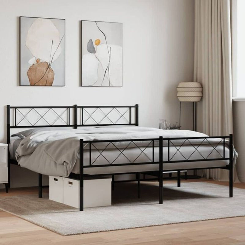 Vidaxl Metallbett im Industrial Design mit Kopf- und Fußteil, Schwarz, B/T: 120 x 200 cm - Bild 1