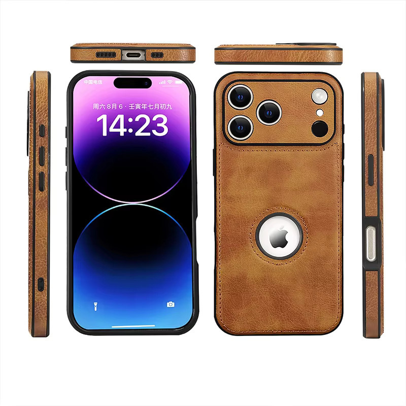 Luxuriöse Lederhülle für Apple iPhone mit Logo-Ansicht und Kameraobjektivschutz in Schwarz oder Braun - Bild 4