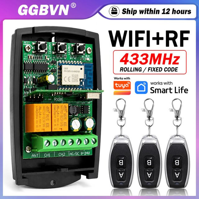 Tuya universeller 2-Kanal WLAN Smart-Switch Garagentor-Empfänger mit 433MHz Funkmodul für Rolling Code und festen Code - Bild 1