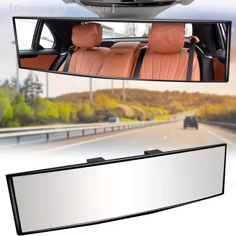 SHIDWJ Panoramischer Rückspiegel mit konvexem Innenclip, blendfrei und beschlagfrei, transparent, Breite: 28,5 cm - Bild 2