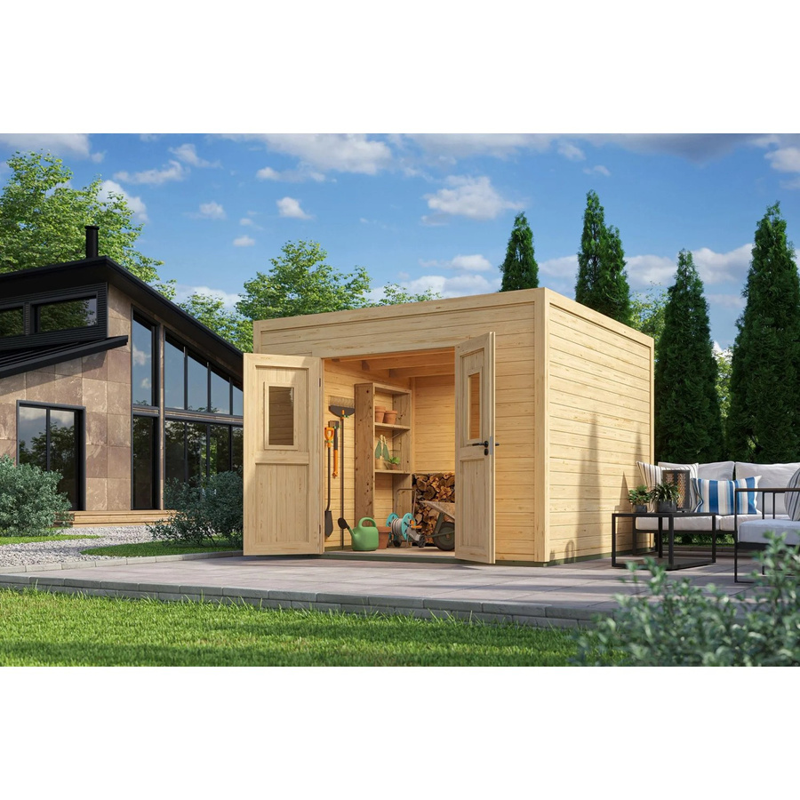 Lasita Blockbohlenhaus Felix Gartenhaus mit Flachdach, naturbelassen, braun, B/H/T: 300 x 222,3 x 300 cm - Bild 2