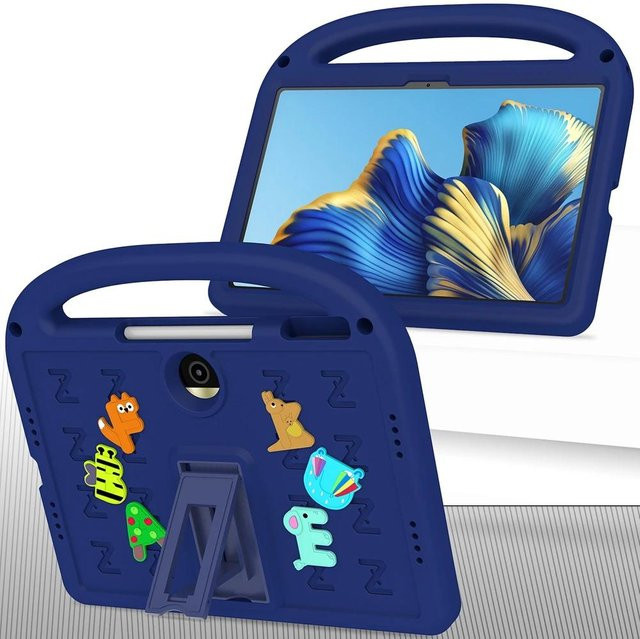 Stoßfeste Kinder Schutzhülle mit Cartoon Buchstaben und Ständer für Honor Pad 9 12,1 Zoll (2024) Navy Blau - Bild 1