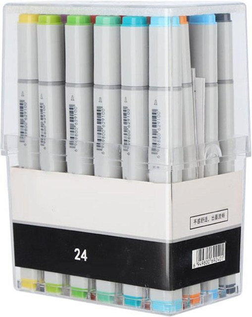 Igeteck Alkohol Marker Set mit 24 Farben und Doppelkopf-Pinselspitze in einer transparenten Box, Weiß/Mehrfarbig - Bild 1