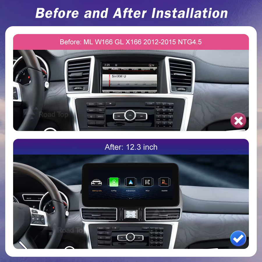 Road Top Multimedia Autoradio mit GPS-Navigation und Bluetooth für Mercedes Benz ML W166 GL X166 GL550 2012–2015, 12,3 Zoll, Schwarz - Bild 2