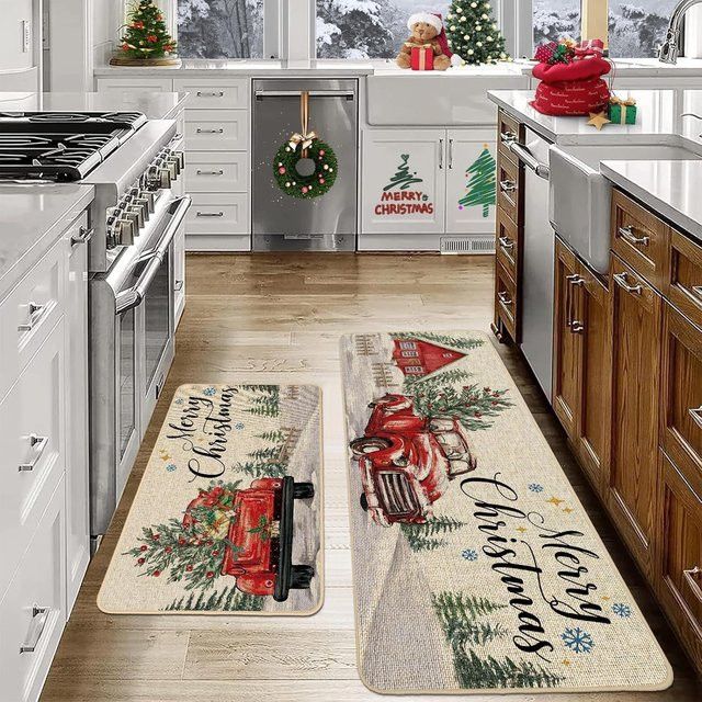 VIKAMA Weihnachtsküchenteppich als langer Flurteppich oder Eingangsteppich, rutschfest und saugfähig, Heimdekoration - Bild 1
