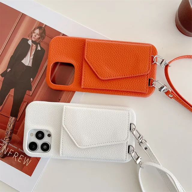 Leder Crossbody Lanyard Brieftasche und Handyhülle für Apple iPhone in Purple - Bild 1