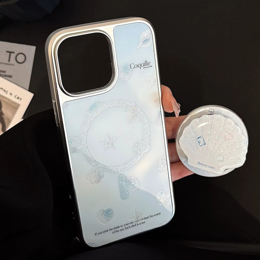 MUQGEW Magnetische Handyhülle Ozean-Shell in Sommerblau mit Glitzer-Effekt für iPhone 12 bis iPhone 17 Pro Max, stoßfeste Hartschale - Bild 4