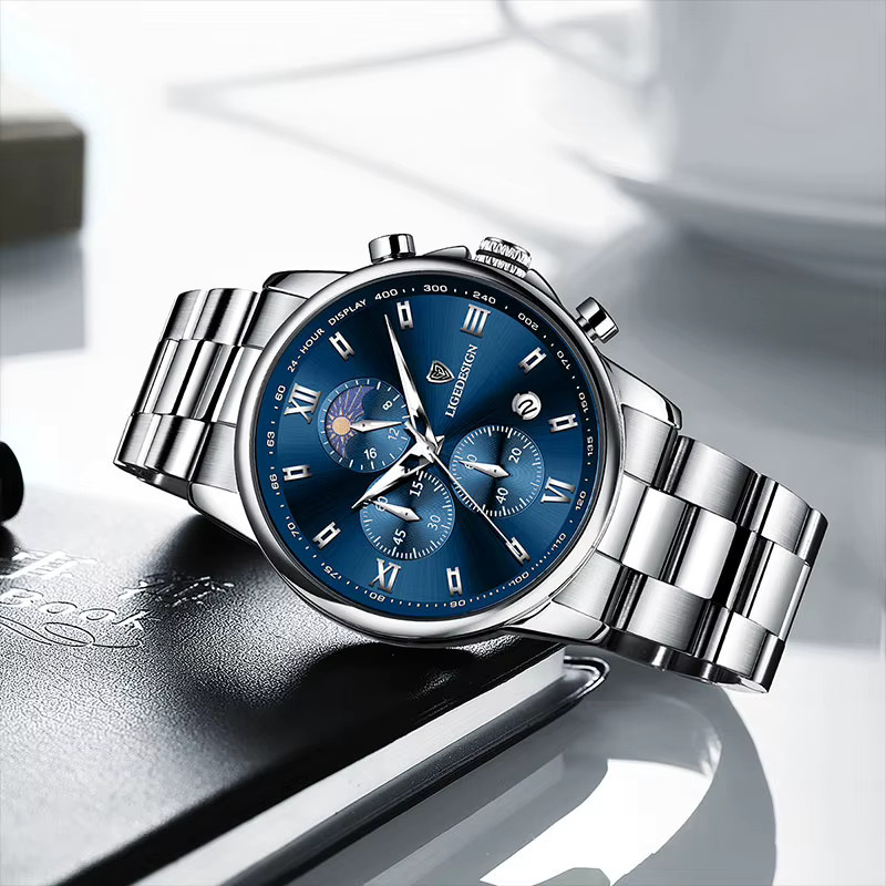 LIGE Armbanduhr Edelstahl, Quarz, Silber, Herren, Datum - Bild 5