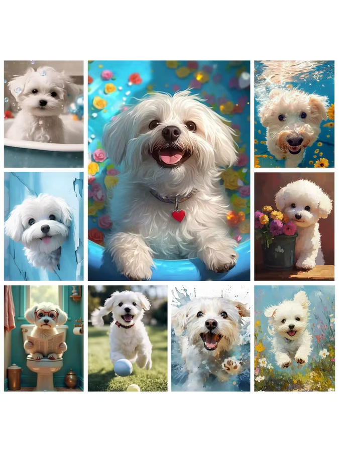 KAYOU Malen nach Zahlen Set Malteser Hund Ölgemälde auf Leinwand als Haustier-Portrait Kunst für Erwachsene - Bild 2