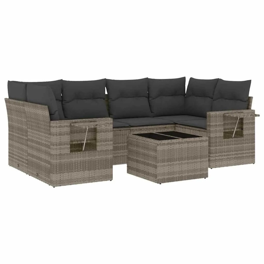 vidaXL 7-teilige Garten-Sofagarnitur aus Poly-Rattan mit Kissen in Hellgrau - Bild 2