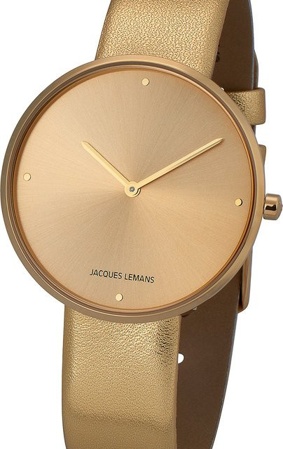 Jacques Lemans Damenuhr, Quarz, Edelstahl, Gold, Leder, 36 mm, 5 ATM - Bild 1