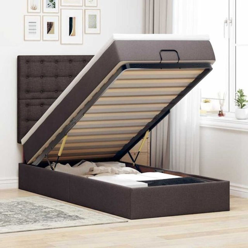 vidaxl Polsterbett Ottomane mit Matratze und LED-Beleuchtung in Braun, B/T/H: 90 x 200 x 128 cm - Bild 1