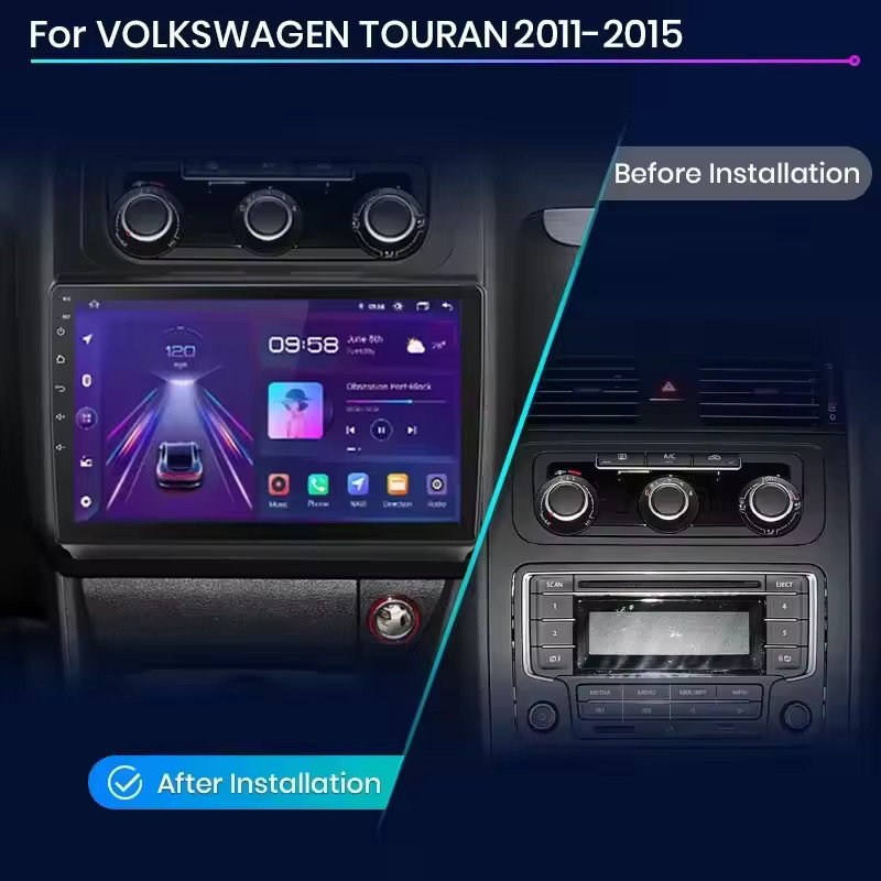 Junsun Kabelloses Android 15 Autoradio für Volkswagen VW Touran mit 10,0 Zoll Display, GPS und CarPlay in Schwarz - Bild 2