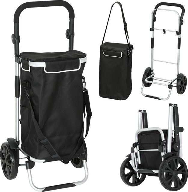 HOMCOM 3-in-1 Einkaufstrolley klappbar mit 40L Kapazität und Kühlfach, Treppensteiger und Sackkarre, Schwarz - Bild 1