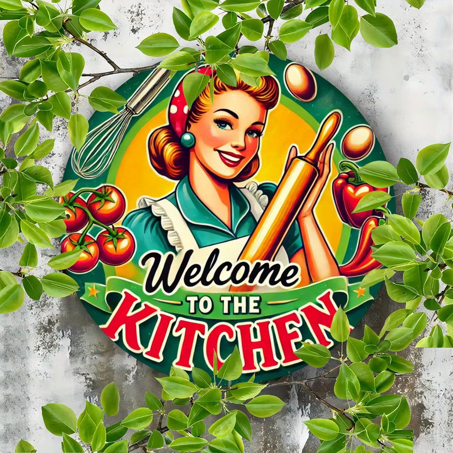 Potdemiel Vintage Wanddekoration Welcome to the Kitchen aus Eisen, rund, multicolor, Durchmesser: 20 cm - Bild 3