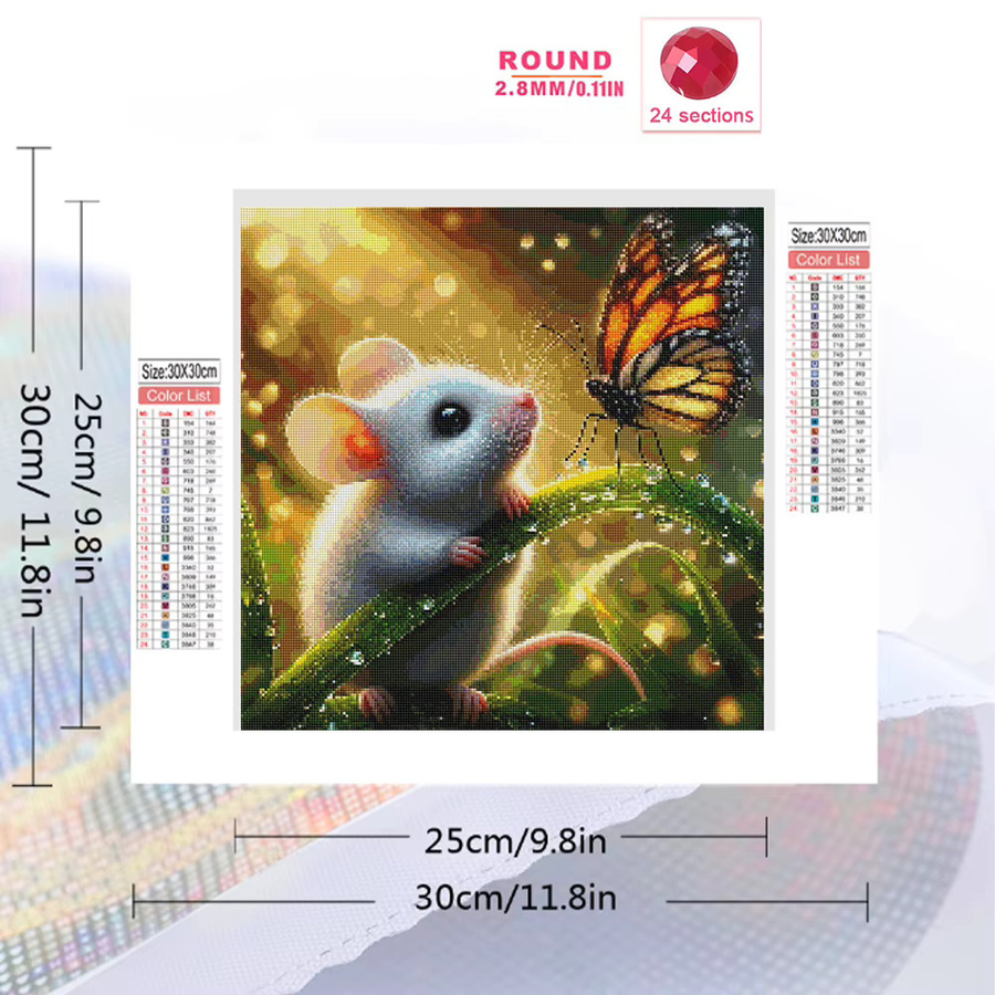 EverShine Diamant-Gemälde mit Tiermotiv Maus und Schmetterling, quadratisch, Mehrfarbig, B/T/H: 20 x 20 x 20 cm - Bild 2