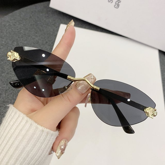 Julyrays Sonnenbrille Cat Eye, randlos, Metall, Unisex, Leopard Design - Bild 1