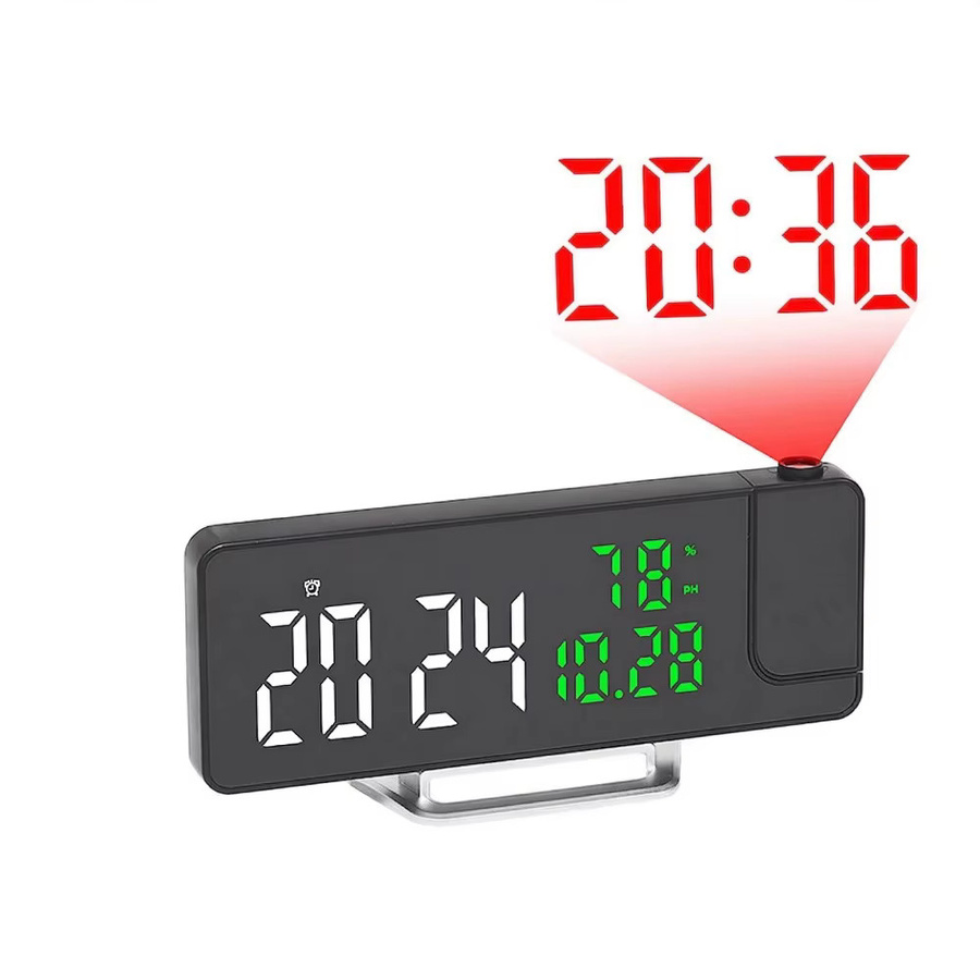 NieNie Rotierender Digitaler Projektions-Wecker mit Temperatur, Luftfeuchtigkeit und Datum, LED-Tischuhr mit Nachtmodus und Schlummerfunktion, USB-betrieben, Blau oder Schwarz - Bild 4