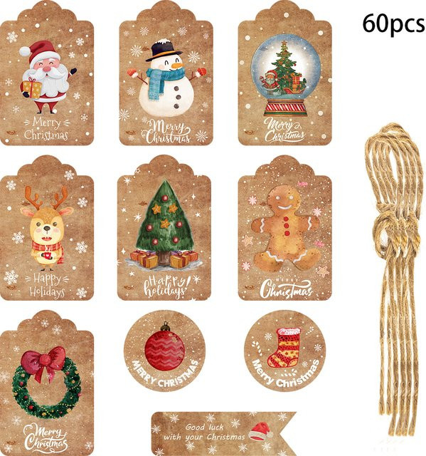 60 Stück Frohe Weihnachten Geschenkanhänger aus Kraftpapier in Braun von joy-enlife - Bild 1