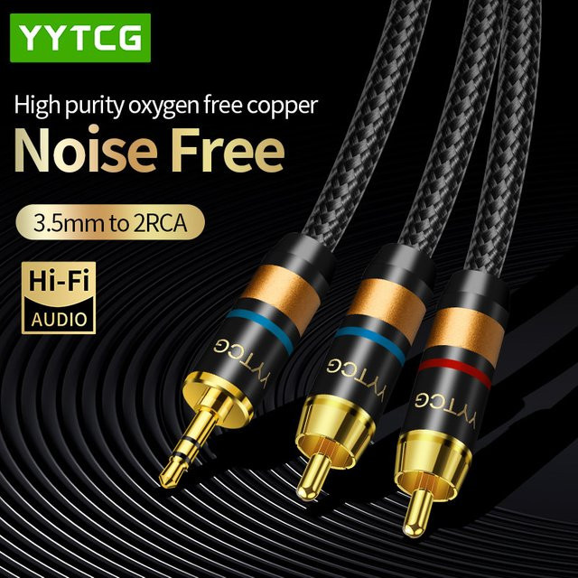 YYTCG HiFi-Stereo Audiokabel 3,5 mm Klinke auf 2RCA Schwarz - Bild 1