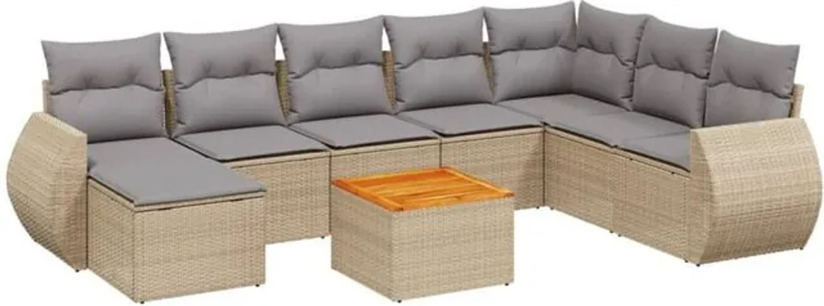 9-tlg. Garten-Sofagarnitur mit Kissen aus Polyrattan in Beige und Grau von vidaxl - Bild 1