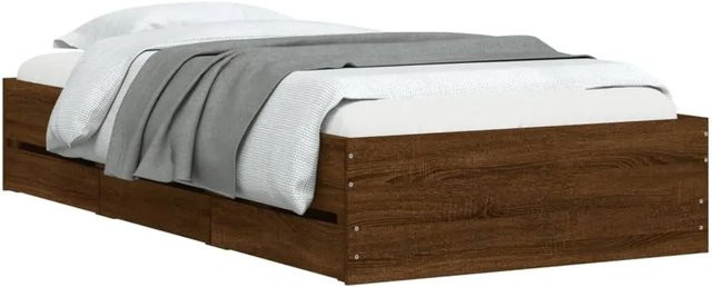 vidaXL Bettgestell mit Schubladen in Eiche Braun, modernes Design aus Holzwerkstoff, B/T/H: 90 x 190 cm - Bild 1