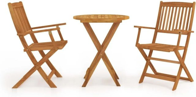 vidaXL 3-tlg Bistro-Set aus Akazienholz in Braun, klappbarer Gartentisch und Stühle im Kolonialstil - Bild 1