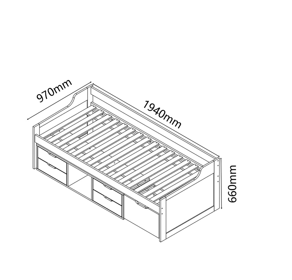 Schlafsofa und Tagesbett als Kinderbett in Weiß aus Kiefernholz und MDF mit Stauraum und Schubladen, B/T/H: 190 x 90 x 0 cm (ohne Matratze) - Bild 2