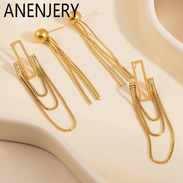 ANENJERY Ohrringe, 316L Edelstahl, Geometrie-Perlen, Quasten, Damen - Bild 1
