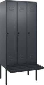 C+P Spind Classic PLUS Garderobenschrank mit Bank, 3 Abteile, Schwarzgrau, B/T/H: 212,0 x 90,0 x 81,5 cm - Bild 1