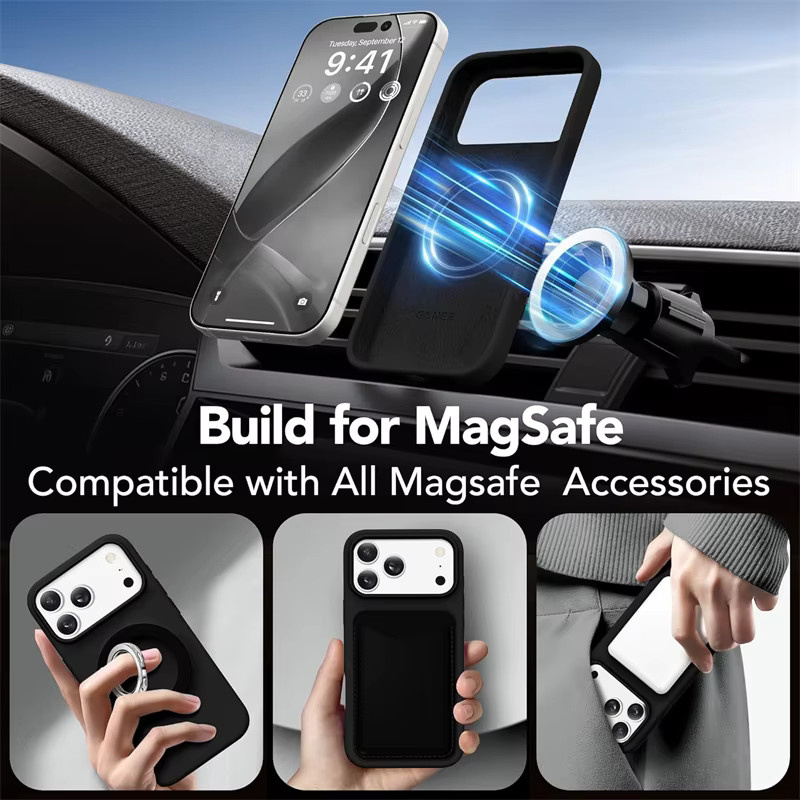OLPAY Flüssigsilikon-Magnethülle mit MagSafe Kompatibilität für iPhone 17 16 15 14 13 12 Pro Max Plus in Lavender und Black - Bild 2