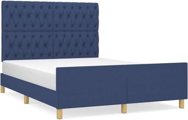 vidaXL Bettgestell mit Kopfteil in Blau aus Stoff und Holz, B/T/H: 140 x 200 x 118 cm - Bild 1