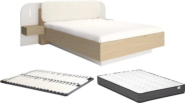 Lyorima Bettrahmen Modern in Beige mit Lattenrost und Bettbeleuchtung, B/T/H: 160 x 200 x 249 cm - Bild 1