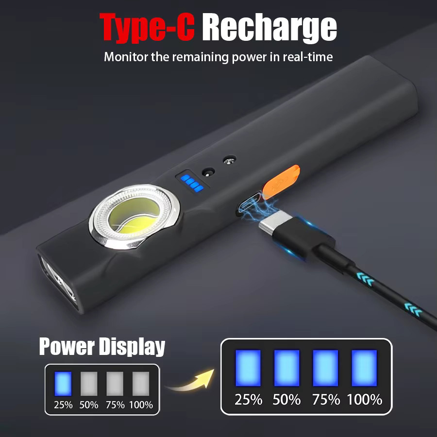 KDULIT Tragbare LED-Arbeitsleuchte mit Bewegungssensor und Magnet, wiederaufladbare COB-Taschenlampe mit Clip in Schwarz - Bild 2