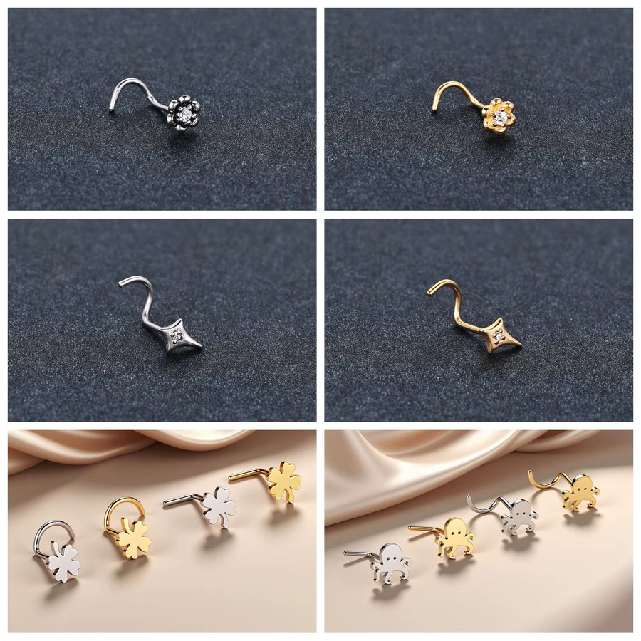 ZS Nasenring Edelstahl, Gold, Blume, Piercing - Bild 1