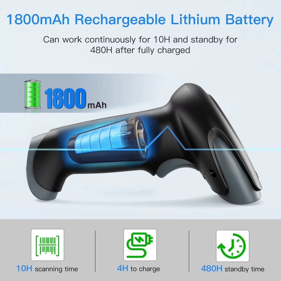 Eyoyo EY-019WS 2,4G Kabelloser Handscanner für QR-Codes, USB-C 1D 2D Barcode-Scanner mit verstellbarem Ständer und automatischer Erkennung, Schwarz - Bild 6
