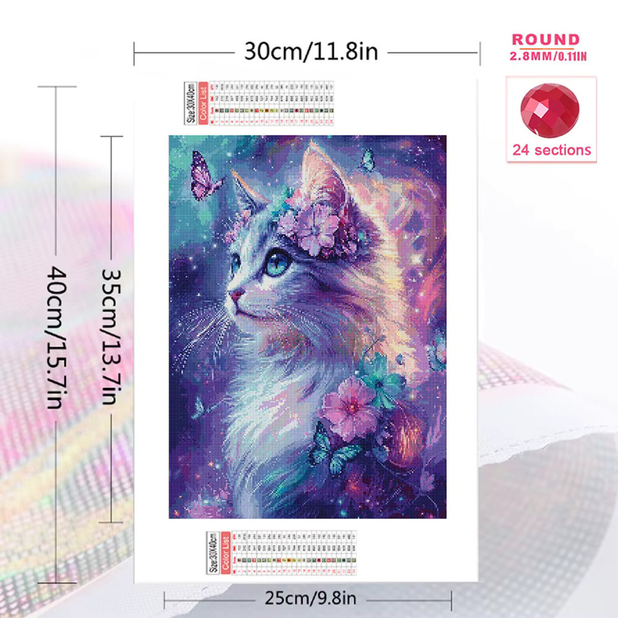 EverShine Diamant-Mosaik Katze mit Schmetterling und floralen Elementen, quadratische Stickerei in Multicolour, B/H: 20 x 30 cm - Bild 2