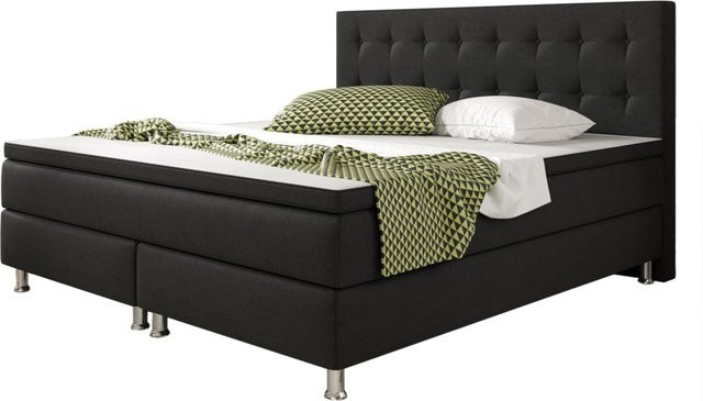Inter Trading Boxspringbett Köln in Schwarz aus Webstoff mit Taschenfederkern, B/T: 180 x 200 cm - Bild 1