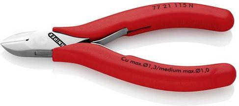 Knipex Elektronik-Seitenschneider mit durchgestecktem Gelenk und rutschhemmenden Kunststoff-Hüllen in Rot, Länge: 115 mm - Bild 1