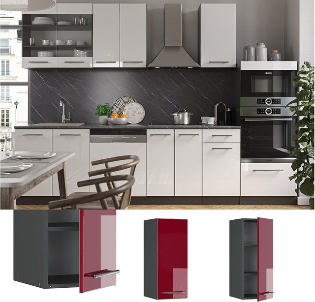 Vicco Hängeschrank Fame-Line Küchenschrank Hochglanz Bordeaux Anthrazit mit Softclose-Scharnieren - Bild 1