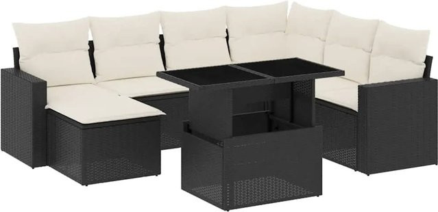 vidaXL 8-teilige Garten-Sofagarnitur in L-Form aus Poly-Rattan und pulverbeschichtetem Stahl in Schwarz-Creme mit UV-beständigen Kissen - Bild 1