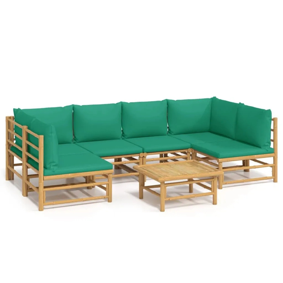 vidaXL 7-tlg Garten-Lounge-Set aus Bambus mit grünen Polsterkissen in L-Form - Bild 2