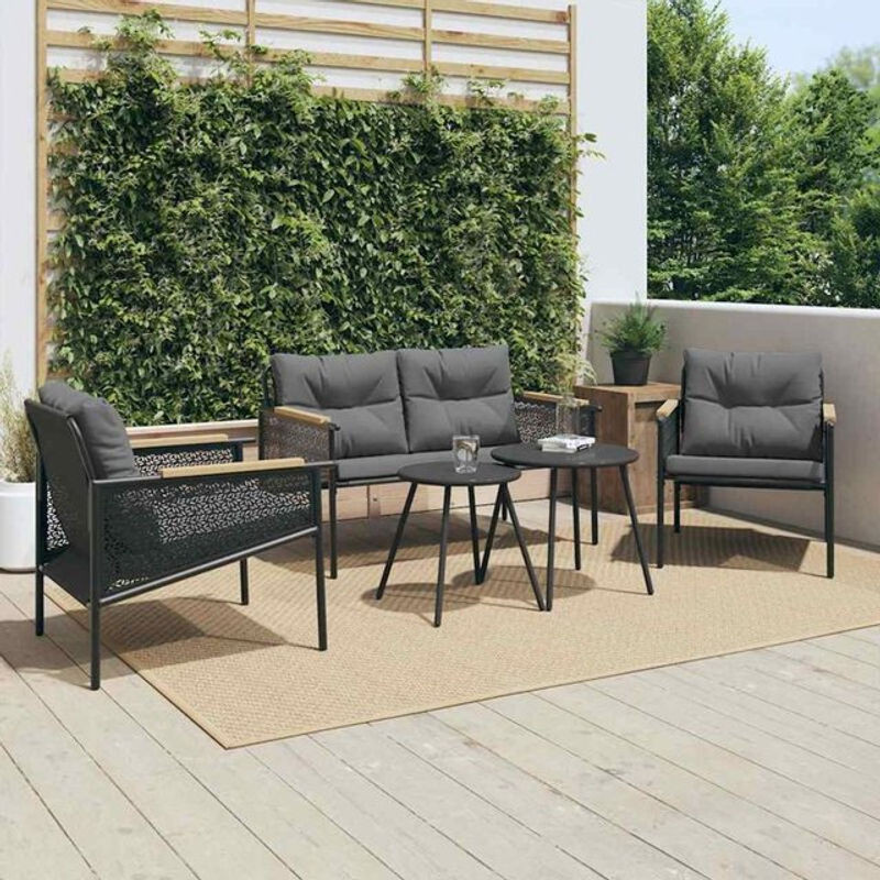 5-tlg. Balkonmöbel-Set von vidaxl in Schwarz und Anthrazit aus Stahl mit Polsterkissen im modernen Design - Bild 1