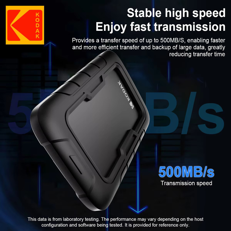 Kodak P110 Tragbare Externe Festplatte HDD mit Silikon-Schutzhülle, 500 GB, Schwarz, USB 3.0 und USB-C - Bild 2