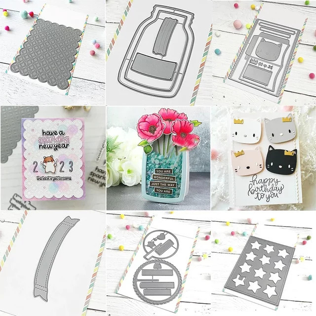 Sweet Feline Jar Shaker Stanzformen Set aus Metall in Silber für Scrapbooking und Card Making - Bild 1