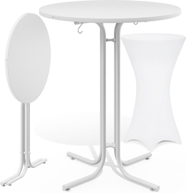 CASARIA Stehtisch Weiß mit Stehtischhusse Weiß, höhenverstellbar und klappbar, B/T: 110 x 80 cm, Husse Ø 80 cm - Bild 1