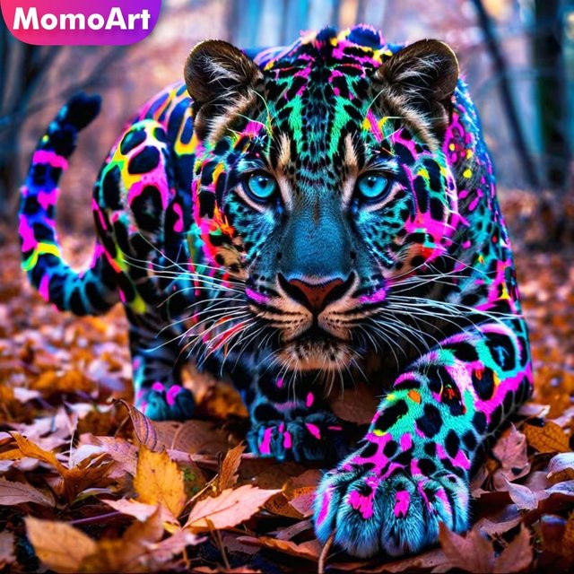 Momoart 5D DIY Diamant-Mosaik Leoparden-Tier Bastelset mit runden Steinen in Multicolour für Anfänger - Bild 1