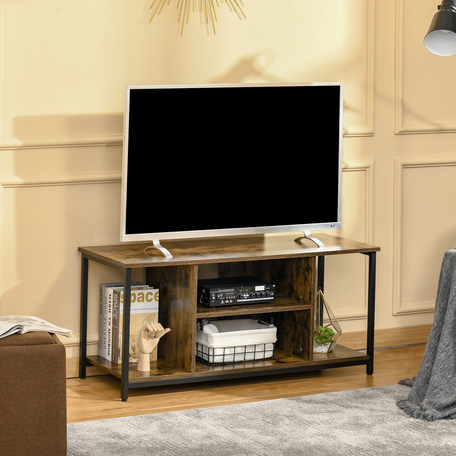 Aosom Modernes TV-Möbel im Industriestil aus Holz und Stahl, Rustikales Braun, B/T/H: 110 x 40 x 50 cm - Bild 2