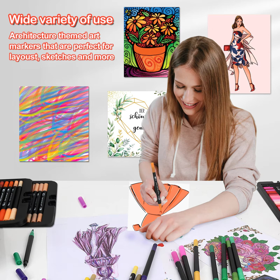 Dual-Pinsel-Markierungsstifte Set mit 168 Farben, Kunstmarker mit feiner Spitze und Pinselspitze für Malbücher und Bullet Journaling, Mehrfarbig - Bild 5